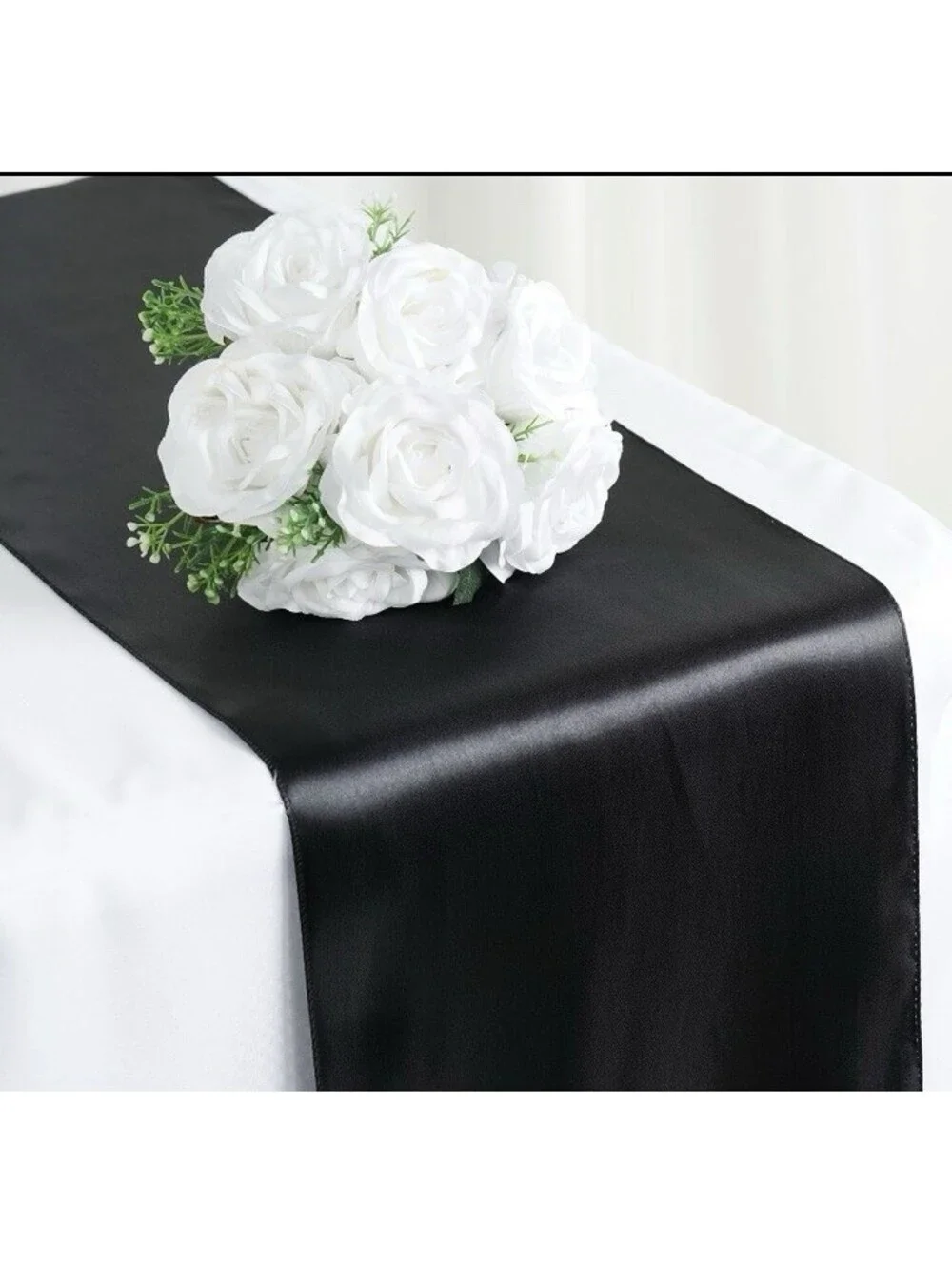 SiinvdaBZX 12 Pcs Black Satin Table Runner 12 x 108inches Long Smooth
